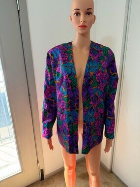 Vintage 90s Reversible Floral Jacket Fuchsia Statement Piece Size M